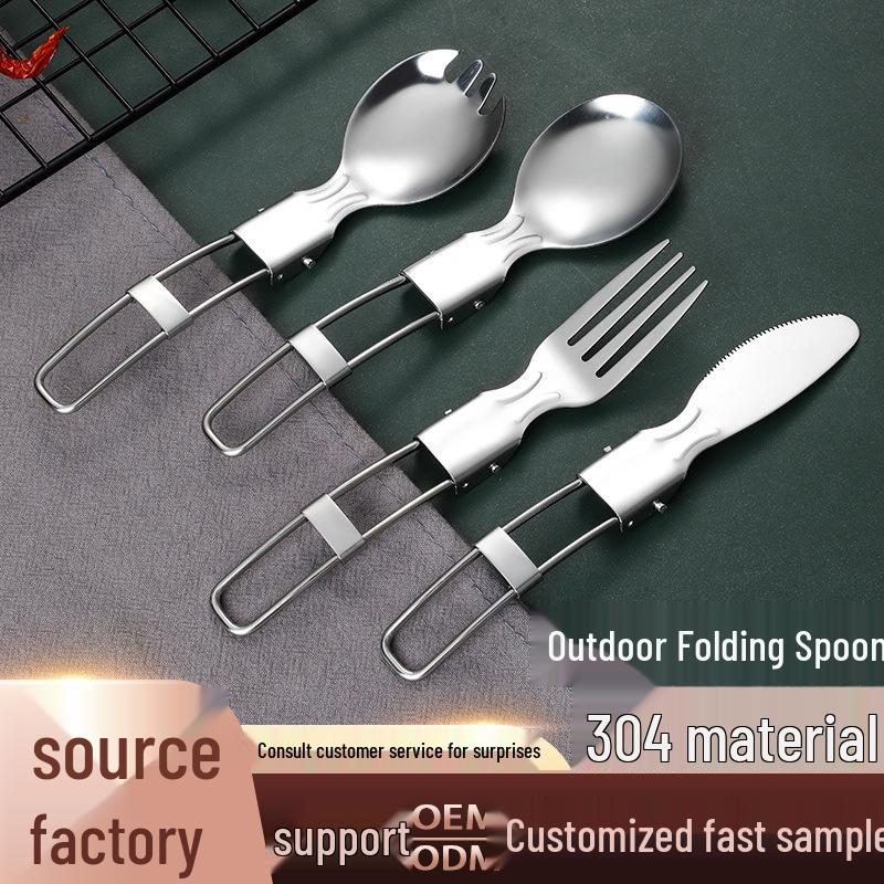 Portable 304 Stainless Steel Folding Cutlery Set: 3-Piece for Students & Outdoor Use