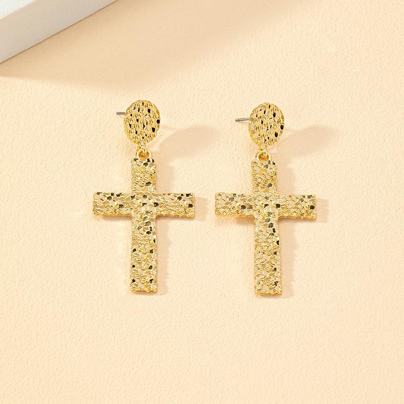 Korean Minimalist Cross Texture Earrings - Women's Trendy Street Style Studs