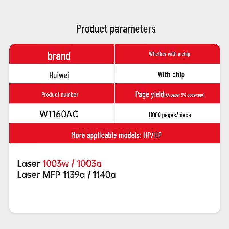 Huiwei Compatible W1160AC Toner Cartridge for HP 1003w/1139a/1003a