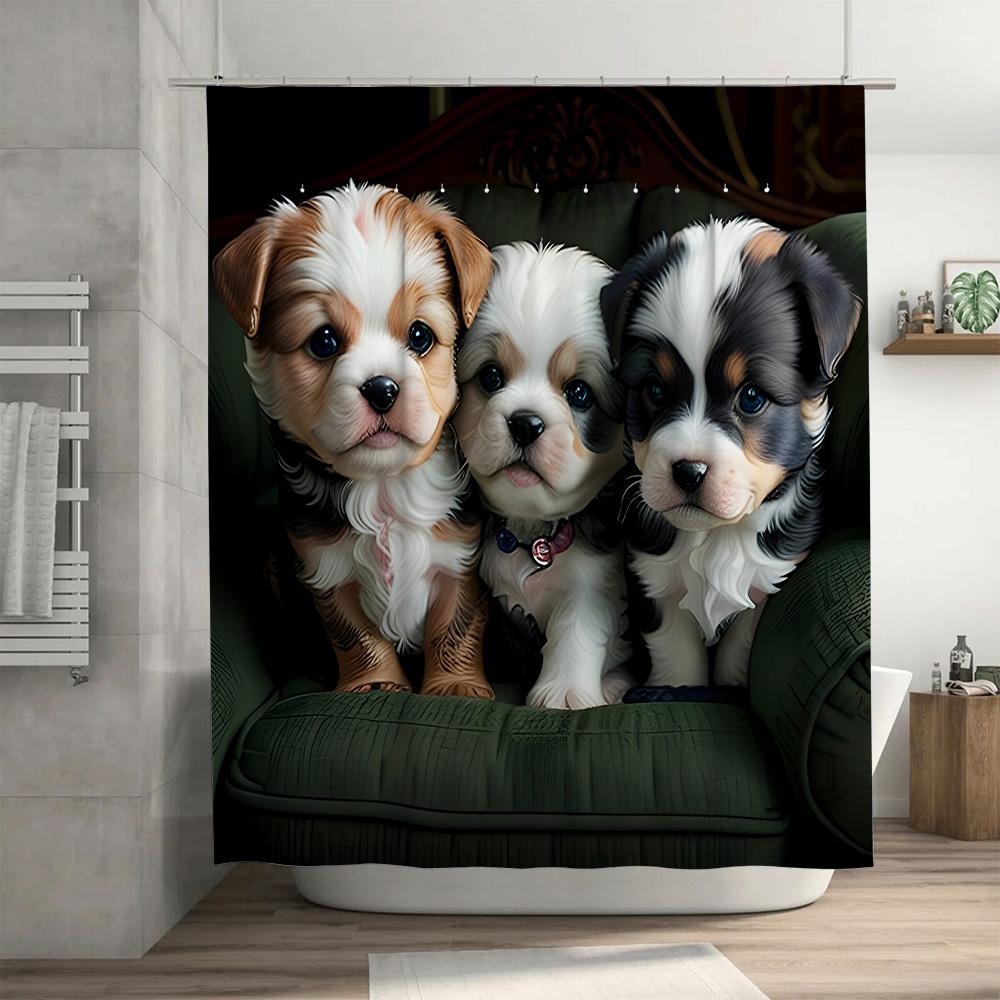 3D HD Gedruckter Niedlicher Welpen Duschvorhang Luxuriös Wasserdicht Haustierdesign Badezimmerdeko Grüner Couch Hintergrund (Für dich: 180cm x 259c