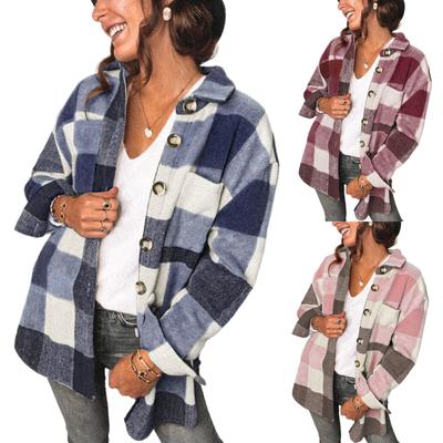 Women's Plaid Shirts Flannel Jacket Long Sleeve Button Shirts Coat Casual Coat Women