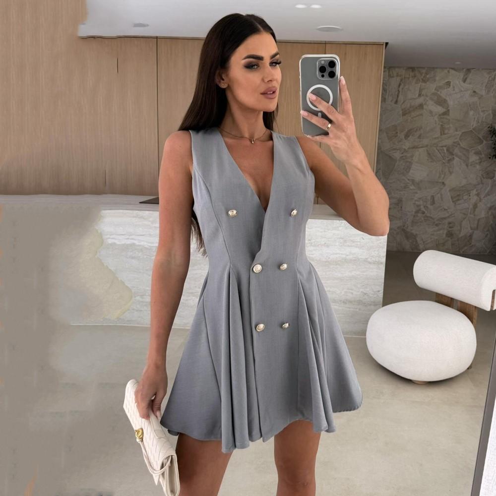 

Без рукавов Плюс размер сексуальные новые платья для женщин повседневное свободное мини летнее платье XL серый