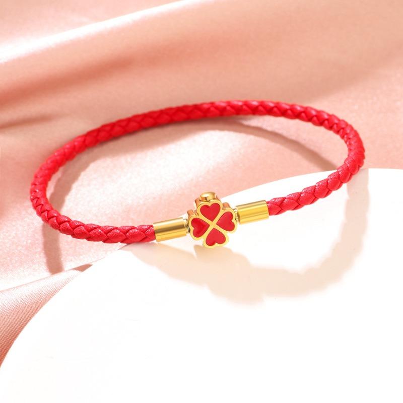 

Браслет-клевер на удачу для женщин, браслет из натуральной плетеной кожи, 6 цветов, украшение для вечеринки по случаю дня рождения, рождественские подарки красный