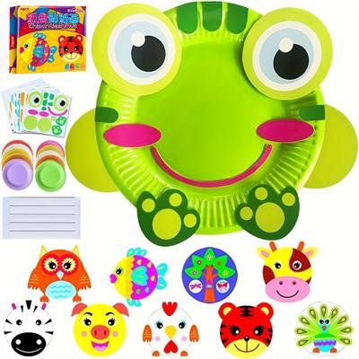10 Patterns Party Activities Paper Plate Set Toys, DIY Animal Art Creative Activities, Classroom Handmade Favors Games Gifts