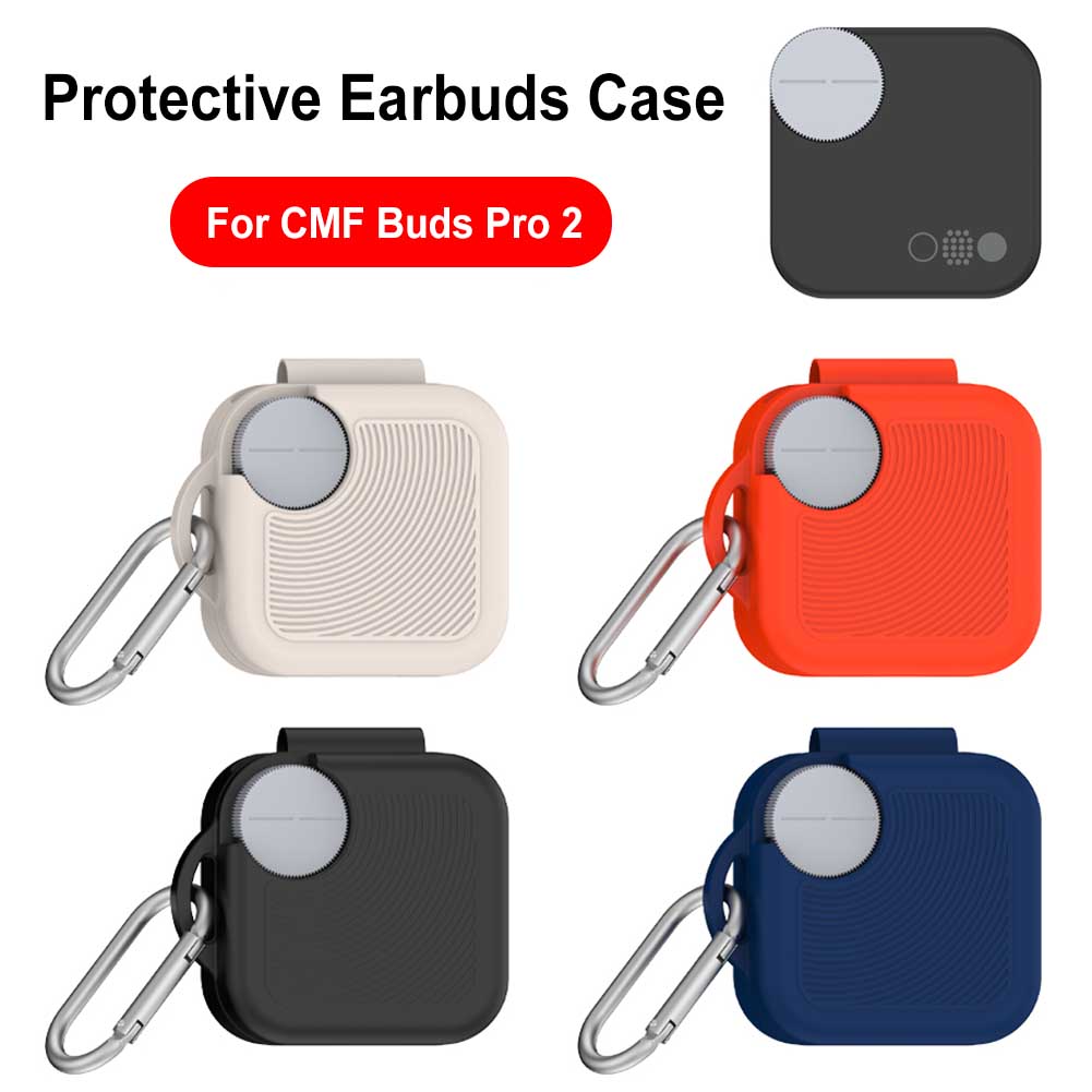 Silicone Earphones Case with Carabiner Full Protections Housing Anti-Drop Protector Cover Sleeve for CMF by Nothing Buds Pro 2