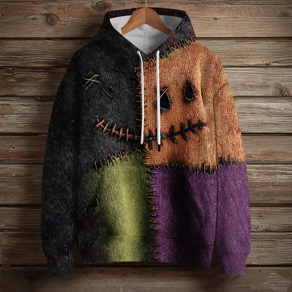 Women's Fashion Long Sleeve Pullover Halloween Print Hooded Pocket Sweatshirt