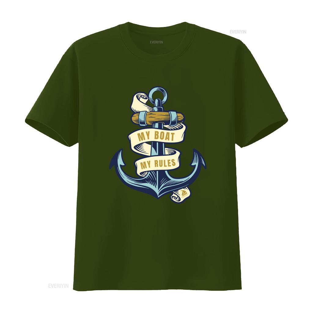 My Boat Rules Mens T Shirt Funny Sailor Anchor Design for Nautical Lovers Vintage Washed Versatile Breathable Soft Fashion
