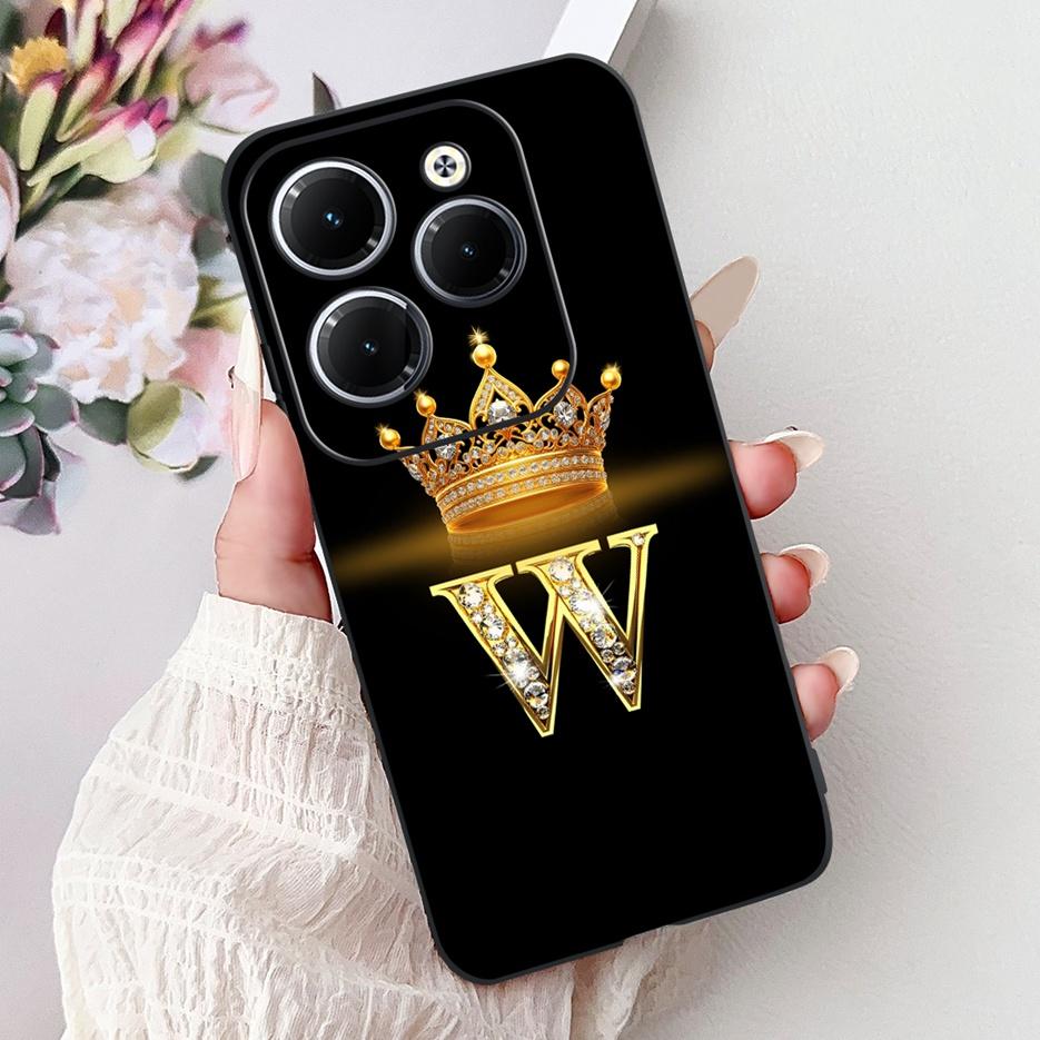 Pro pouzdro Infinix Hot 40 Pro X6837 Luxusní kryt s písmeny a korunkou Měkké silikonové pouzdro na telefon Pro Infinix Hot 40i Hot40 Pro Hot40i