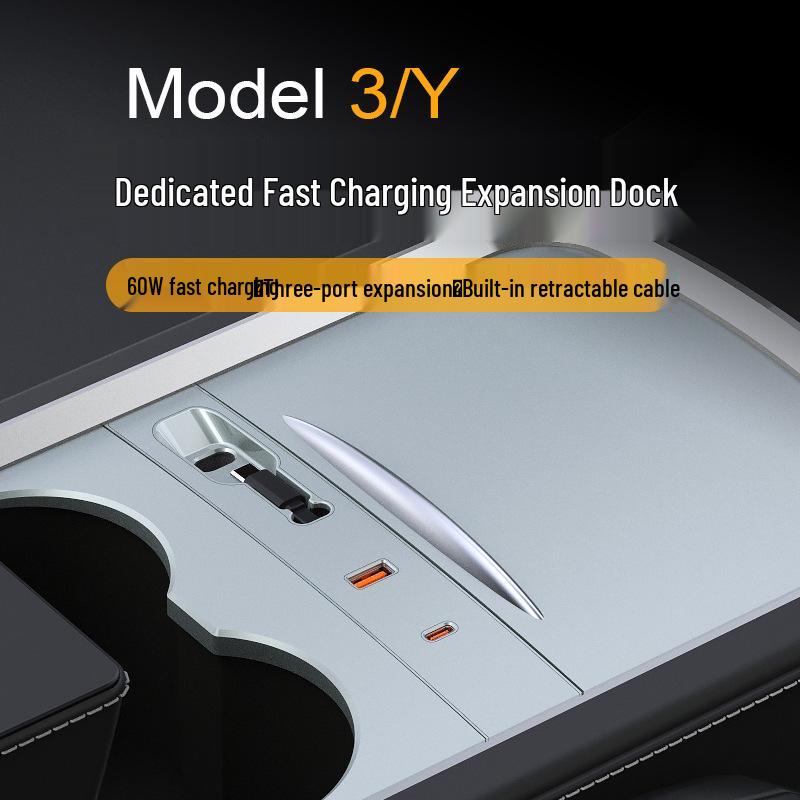 

Швидкозарядний док-станція для центральної консолі Tesla Model 3/Y USB-адаптер Supports Apple/Android срібло сірий колір