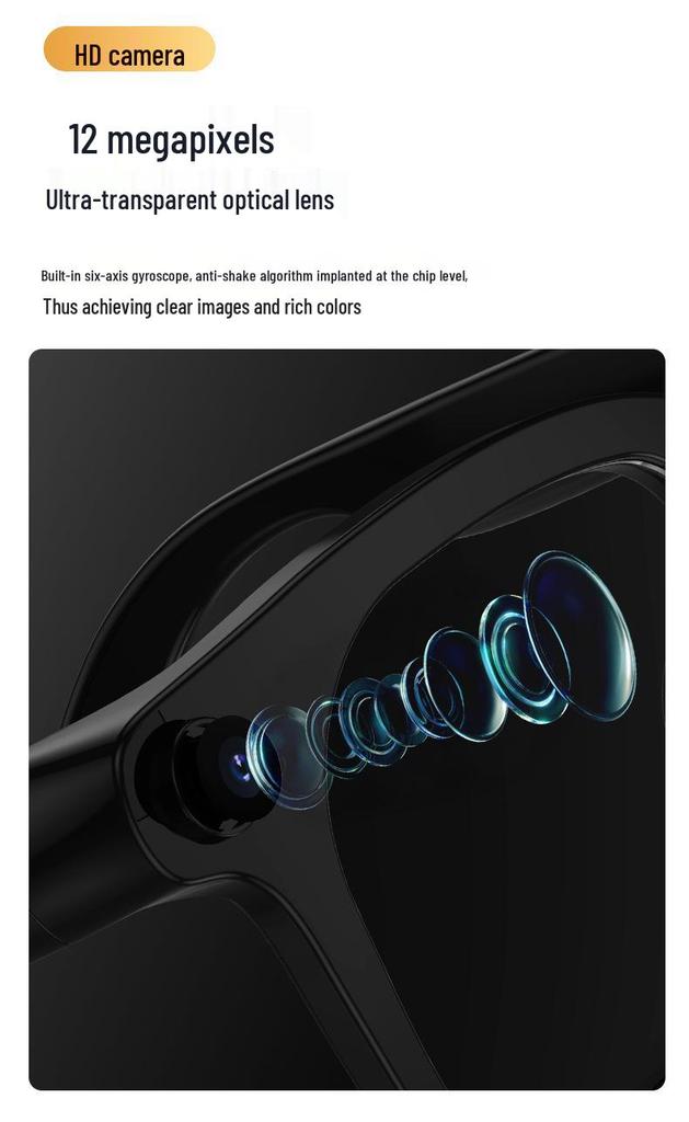 AI-Powered Smart Translation Glasses with 1200W Camera, Dual Microphone, Noise Reduction, and Live Streaming Capability.