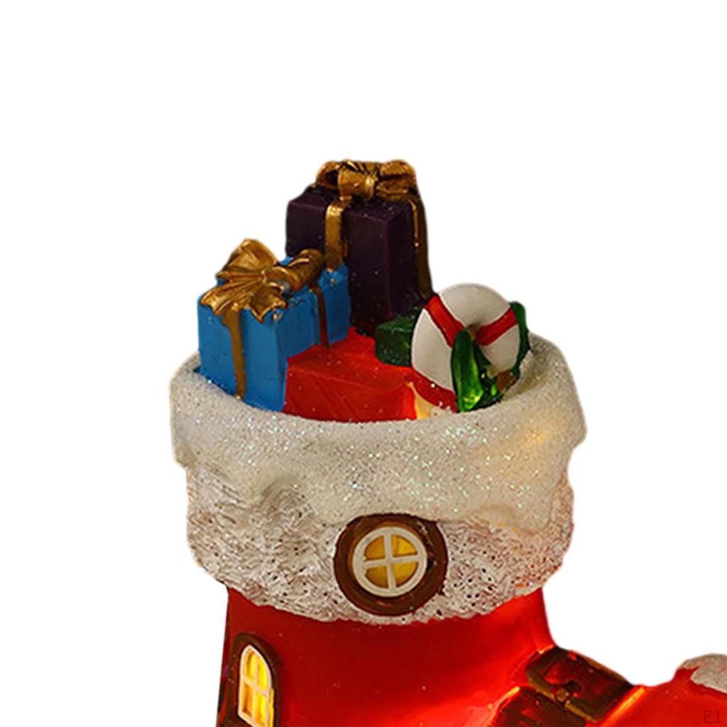 Christmas Light up House Xmas Illuminated Miniature Fairy Garden Statue Resin Figurine for Bedroom,