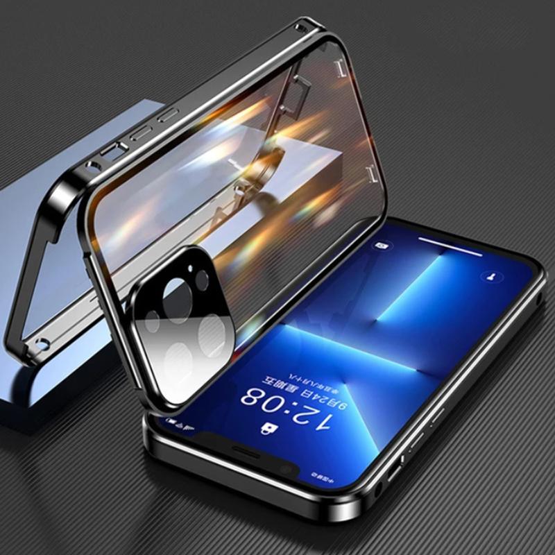 For Magsafe Case For iPhone 17 16e 15 14 13 12Pro Max Metal Magnetic Wireless Charging Lens Protection Double Sided Buckle Cover
