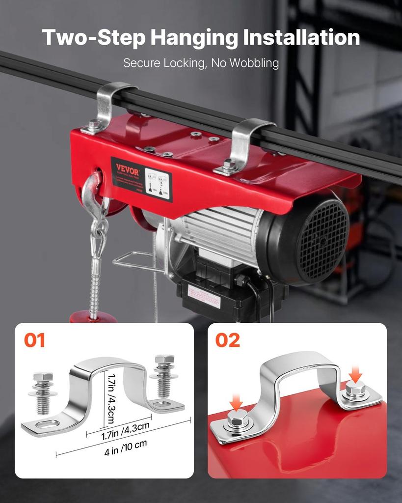 Electric Hoist Crane Winch 2200 lbs 328 ft Wireless & 14 ft Wired Remote