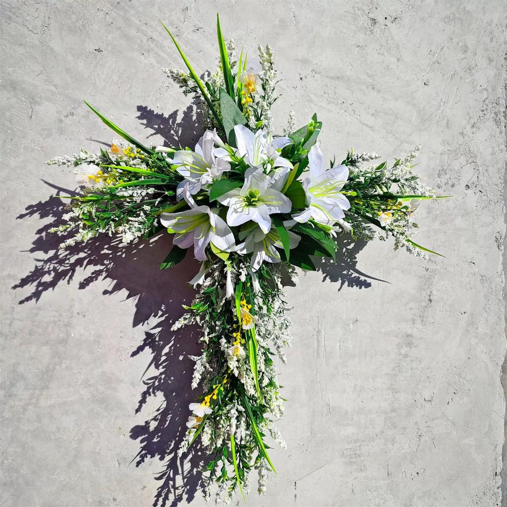 New Easter Cross Wreath With Bow Rattan Ring Garland Hanging Ornament For Home Front Door Wall Garden Decoration Art Gift