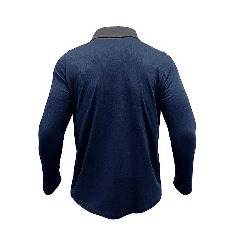 Men Long Sleeve Polo Shirt with Contrast Color Collar Casual Pocket Top
