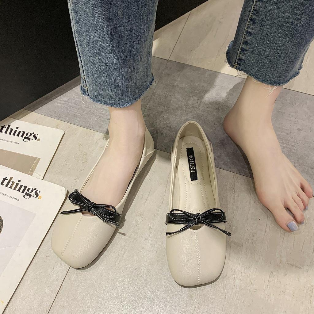 Woman Flats with Bow Moccasins Slip-on Low Heel Elegant Shoes for Women Summer 2025 Cheap Liquidation Luxury Brand Korean Style