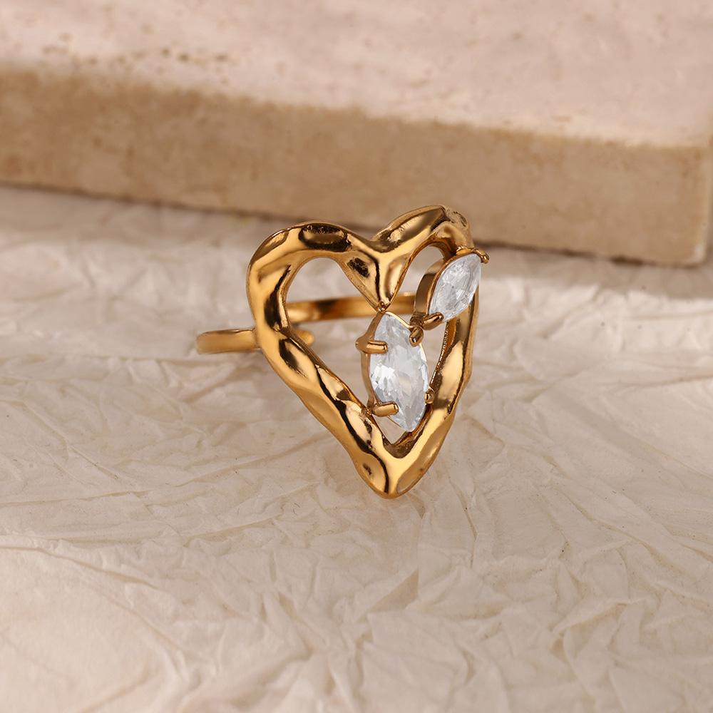 Hollow Colored Heartopen Rings For Women Gold Color Wedding Aesthetic Stainless Steel Ring Jewelry Accessories Christmas Gift
