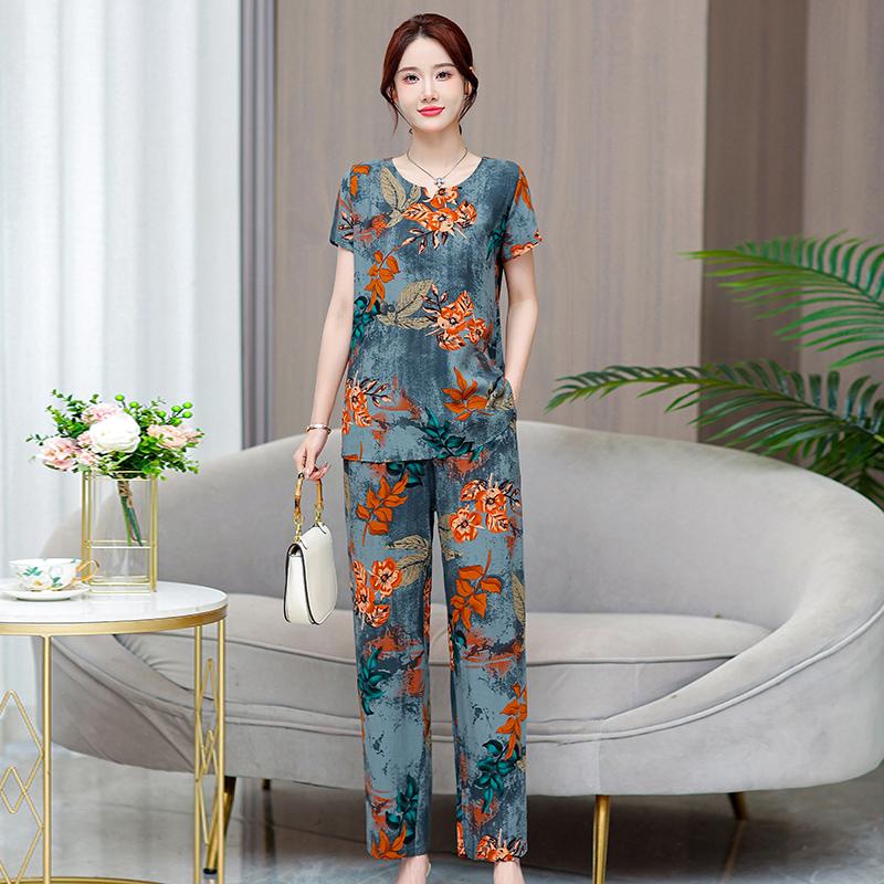 Plus Size Sommer-elegante Hosen-Sets für Frauen, Vintage-Druck, 2-teiliges Set, Damen-Outfit