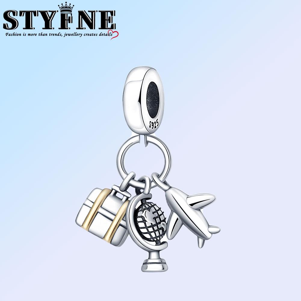 Anniversary Luggage Airplane Passport Three-Piece Set Copper Charms Fit Original Bracelet Jewelry Making For Women Gift