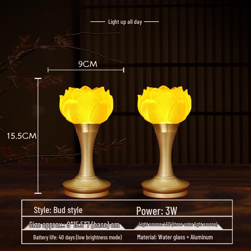 Rechargeable Crystal LED Lotus Guanyin Offering Lamp - Multicolor Glaze