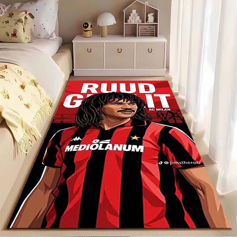 Sports Area Rug, Ruud Gullit AC Milan Mediolanum Red Vector Poster, Fan Cave Decor, Non-Slip Mat