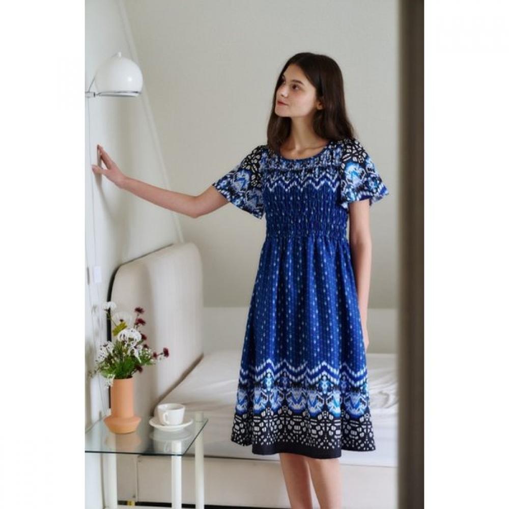

Venus Rayon Smocking Border Print Gown Vgn7026 navy/100