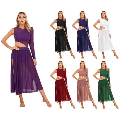 Robe de Danse Contemporaine pour Femme Design Découpé Patchwork en Mesh Transparent Tenue de Performance
