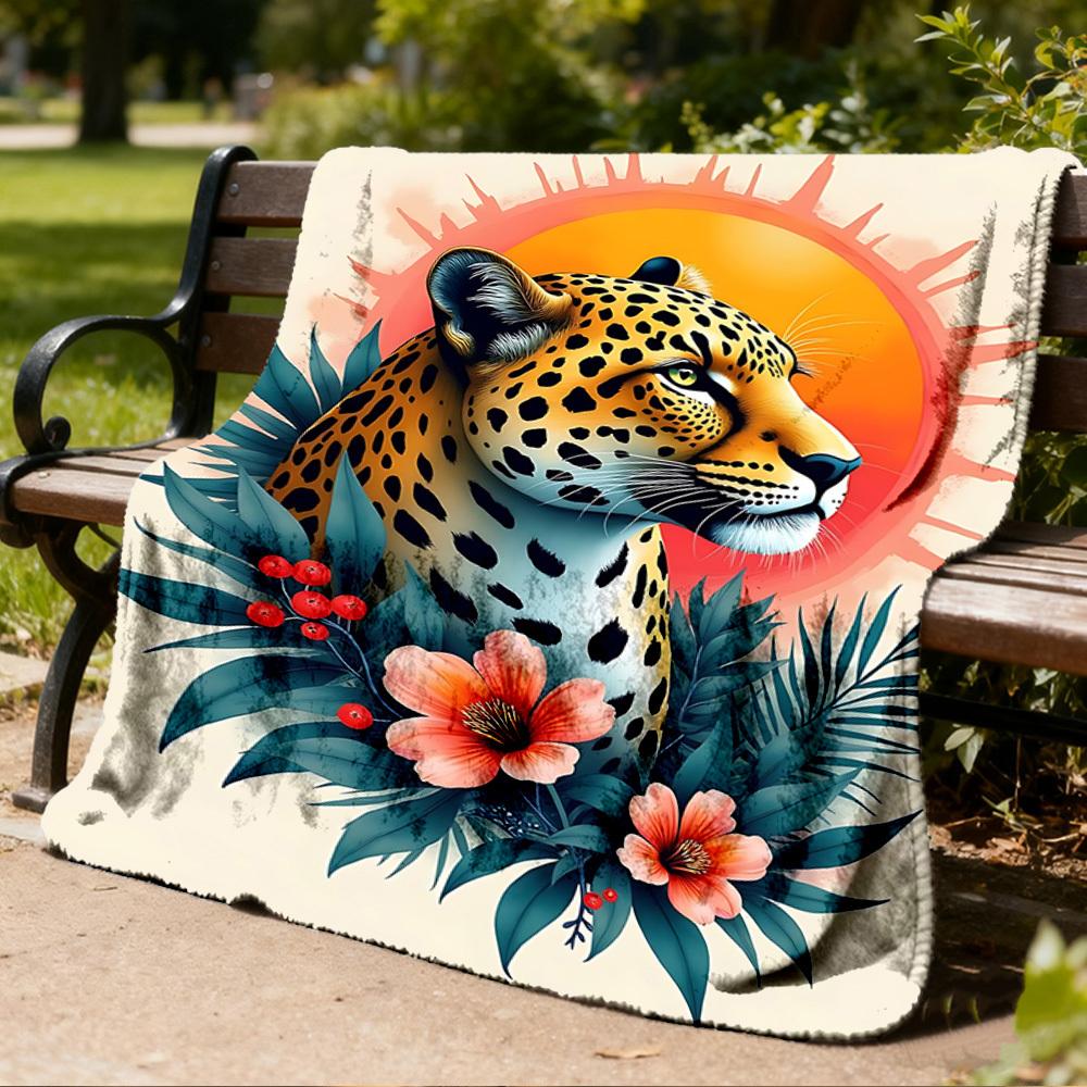 1pc Leopard Print Print Outdoor Blanket, Lightweight Polyester,