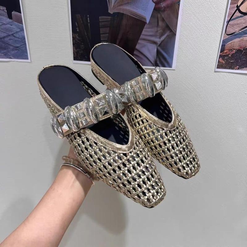 

Fashion Mules Shoes Women Flats Mesh Summer Sandals New Casual Slippers 2025 Fashion Slingback Woman Party Shoes Band Zapatillas Mujer 35 золотой