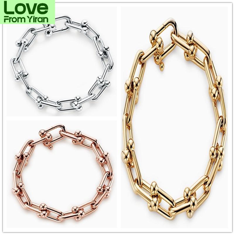 

925 пробы стерлингового серебра высокого качества толстый U-образный модный браслет женский логотип оригинальный бренд ювелирные изделия подарок на день святого валентина