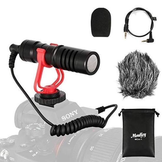 Moukey Camera Microphone, External Microphone, Vlog Microphone with 3.5mm Adapter Cable for Smartphones, Videos, Vlogs, Canon, Nikon, and Sony