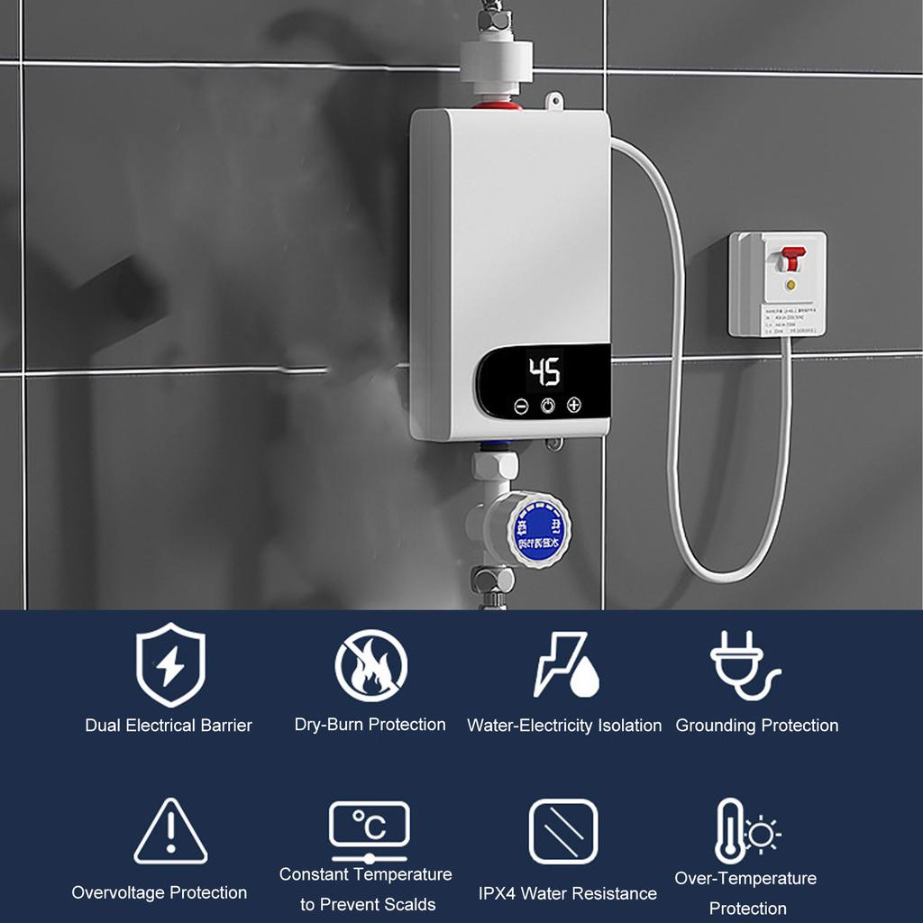 Tankless Water Heater, 5500W Electric Water Heater with LED Touchscreen, Compact Digital Temperature Control Hot Water System for Bathroom Kitchen