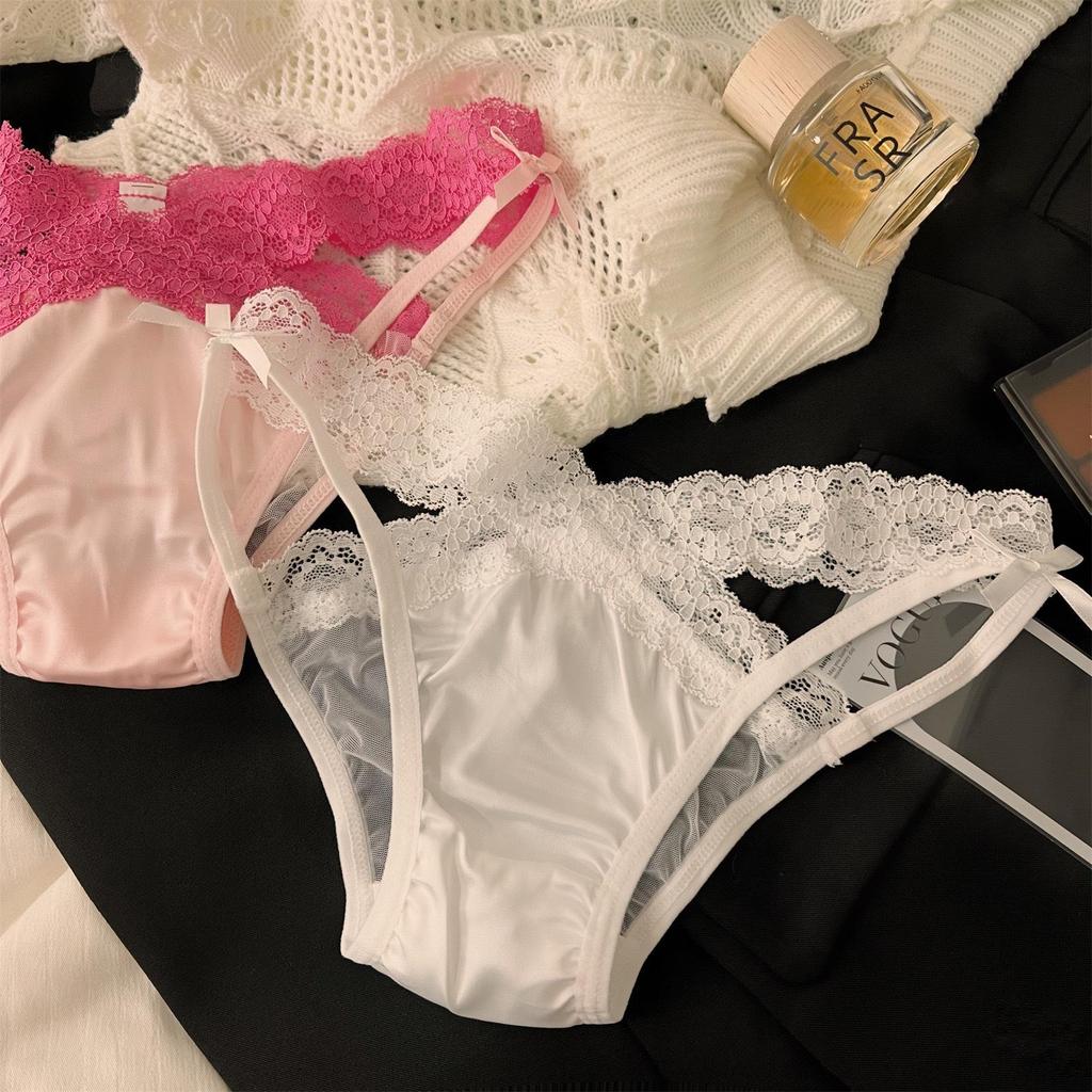 Abstinent Dopamine Lace Women's Low-Waist Cotton Crotch Color Block Bow Panties