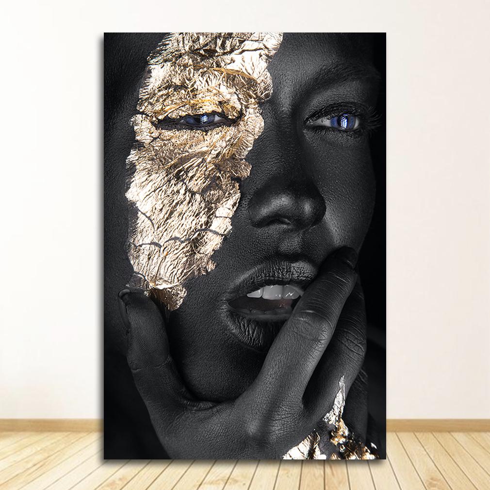 African Art Black and Gold Woman Oil Painting On Canvas Cuadros Posters and Prints Scandinavian Wall Art Picture for Living Room