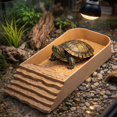 Plastic Reptile Water Dish Square with Ramp Turtle Feeding Dish Ladder Climbing Multi-functional Bathing Pool Amphibians