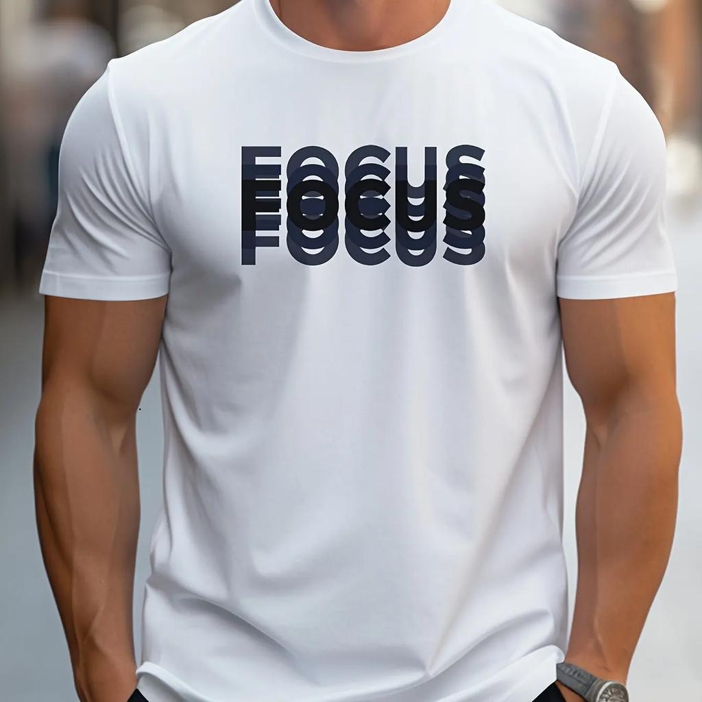 Unisexs Casual Sports Loose Oversized Focus Print Round Neck Short Sleeved Tshirt Top