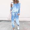 Women Round Neck Lip Print Tie-Dye Casual Short Sleeve Sports Suit
