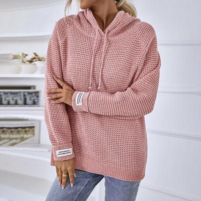 Solid Color Pullover Women's Sweater Autumn and Winter New Hooded Drawstring European and American Sweater for Women