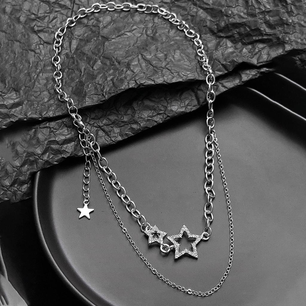 Y2K Star Zircon Pendant Necklace for Women Luxury Sweet Cool Girl Punk Heart Clavicle Chain New Fashion Jewelry Party Gift