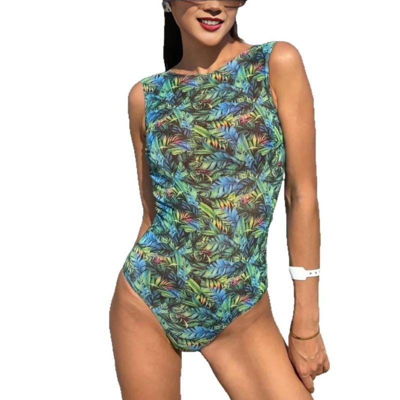 Source Manufacturer Swimsuit Women's Hot-selling Multi-color Mesh Sunscreen One-piece Swimsuit Fresh and Sexy Long-sleeved Sunscreen Swimsuit