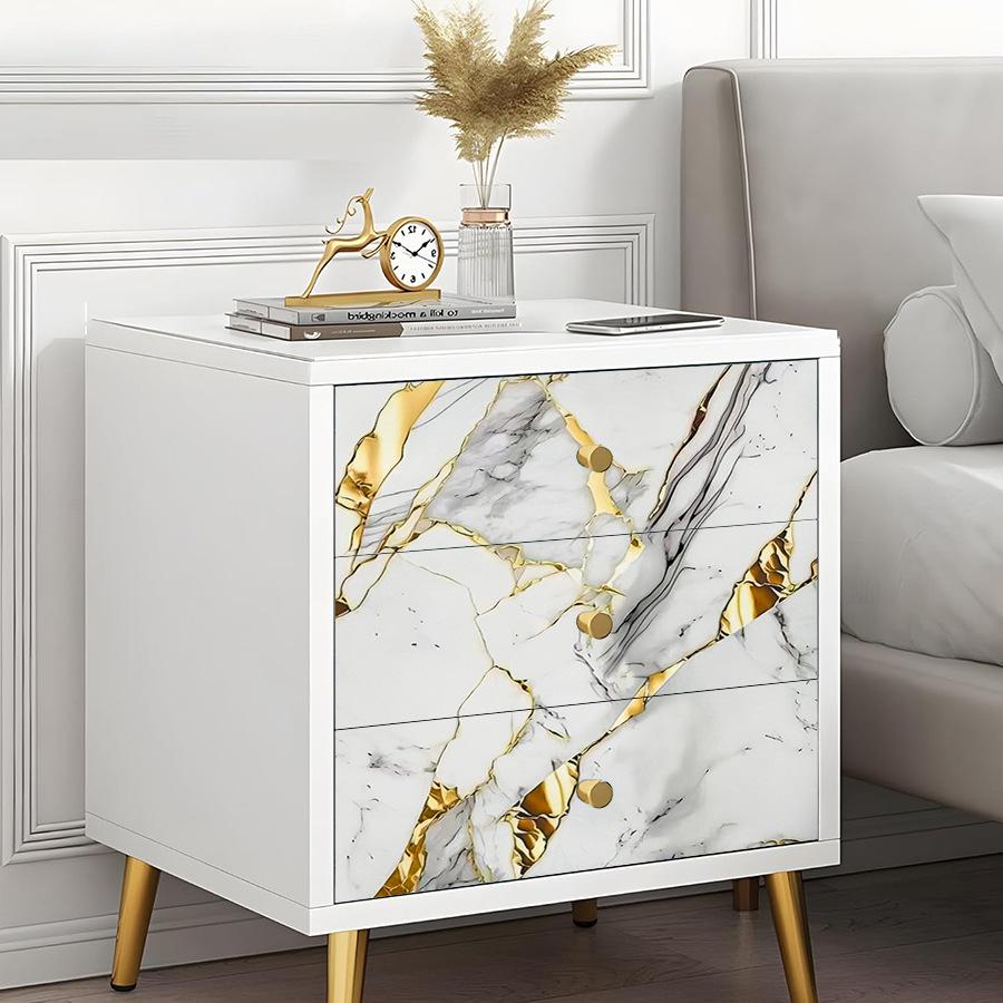 Self-Adhesive Gold Foil Marble Wallpaper Peel & Stick, Waterproof Oil-Proof Kitchen Backsplash Countertop Sticker, 5-Layer PET Wall Decal for Furnitur