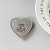 Heart-Shaped Luxury Bear Mirror Leather Phone Holder & Magnetic Ring
