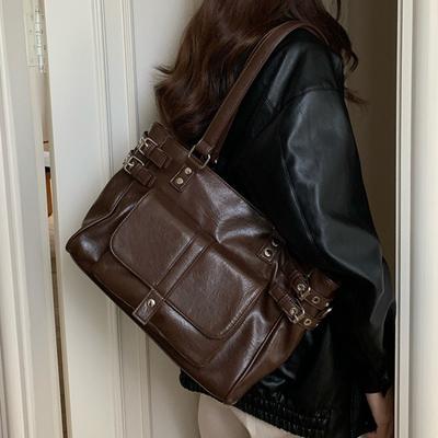 Borsa tote retrò da pendolare di grande capacità, borsa a tracolla monospalla in stile scolastico