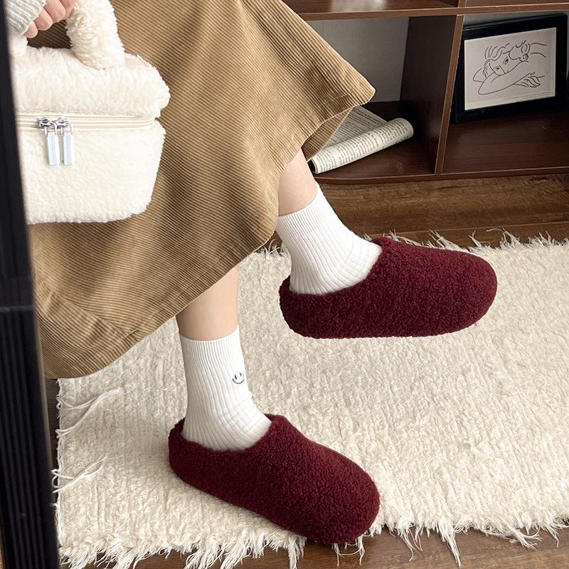 Mao Mao towed grape mother with the same bag head and one foot to keep warm cotton shoes with plush and fluffy half slippers for women to wear in aut
