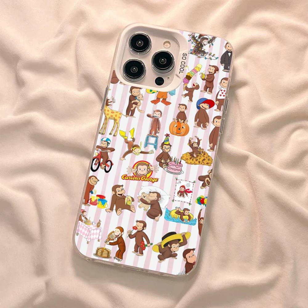 Curious G-George Monkey Phone Case For iPhone 17 Air 16 15 14 11 12 13 Pro Max Plus X XR XS Colored Silver Hard Cover