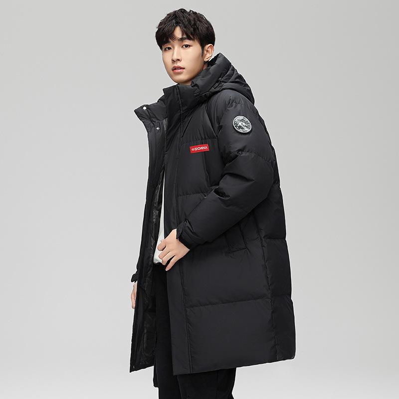 New Winter Down Jacket for Men's Trendy Loose Mid-length Over-knee White Duck Down Couple Hooded Winter Jacket