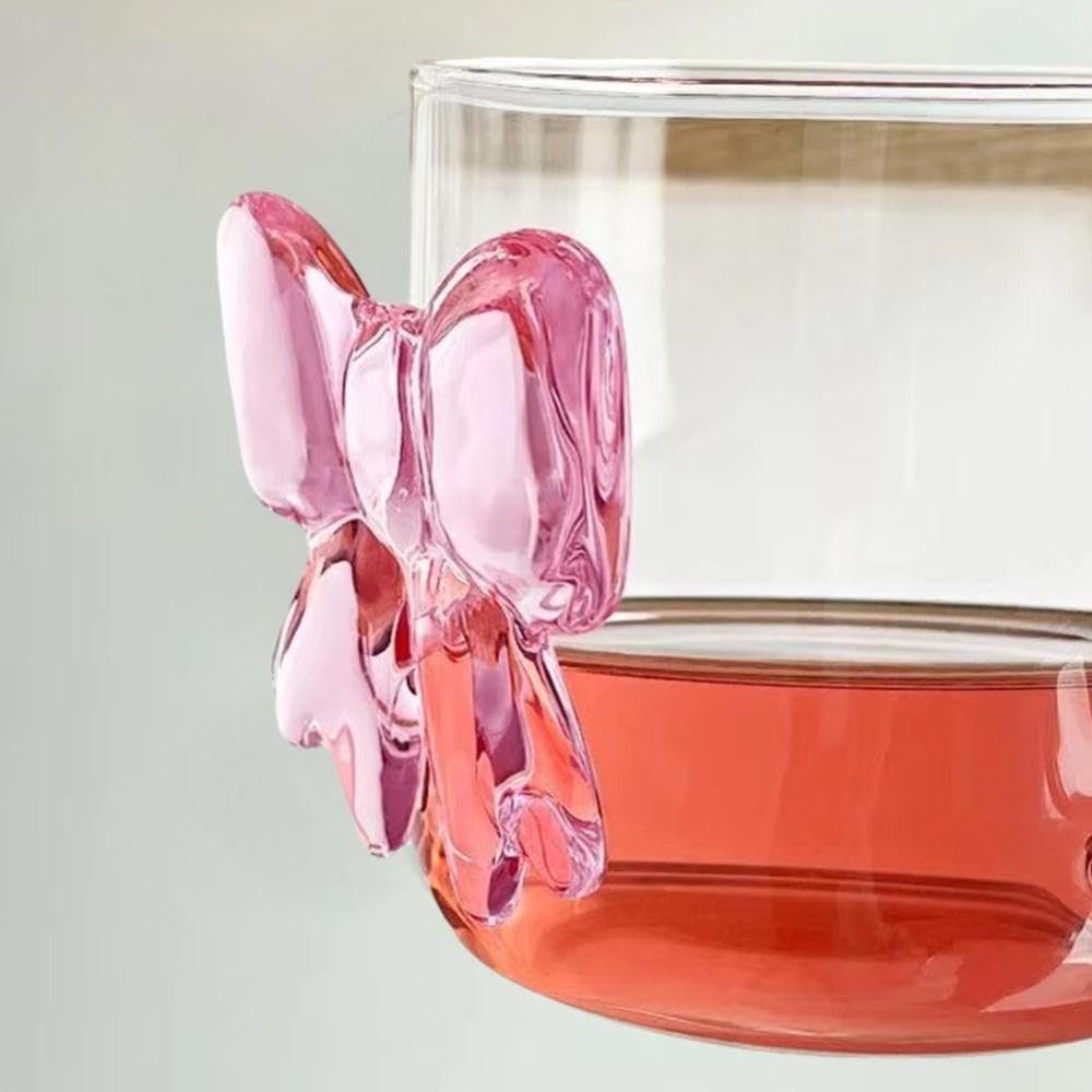 Clear Pink Bow Drinking Glass Cup Durable Ice Coffee Cup  for Birthday Gifts Friend