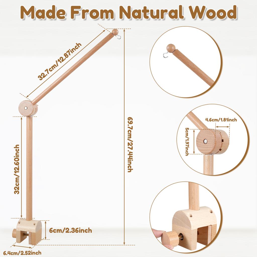 Wooden Crib Mobile Holder With Clockwork Music Box Crib Bed Bell Hanging Toy Holder Newborn Gift Rotates Crib Decoration Boom