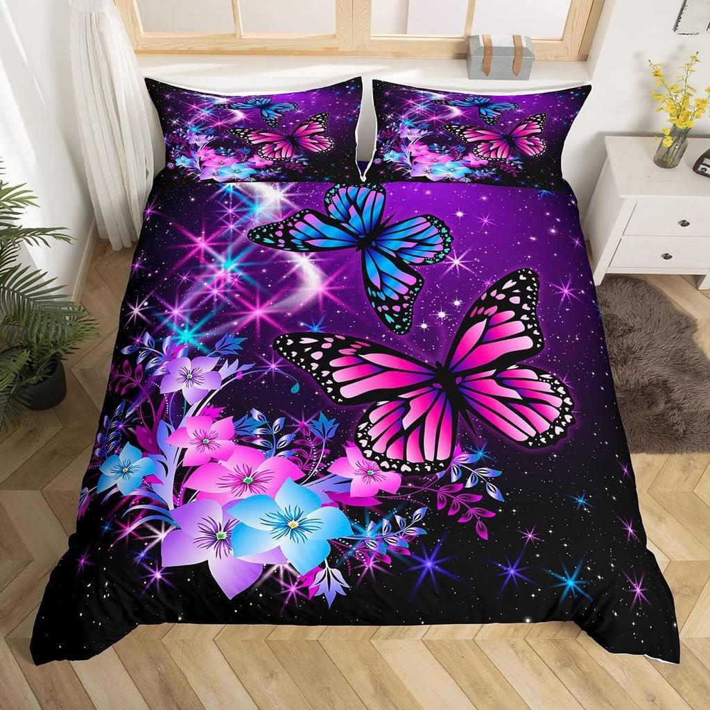 Comforter Butterfly Twin King Romantic Rose Flower Bedding Set 3Pcs For Boys Girls Room Botanical Floral Comforter