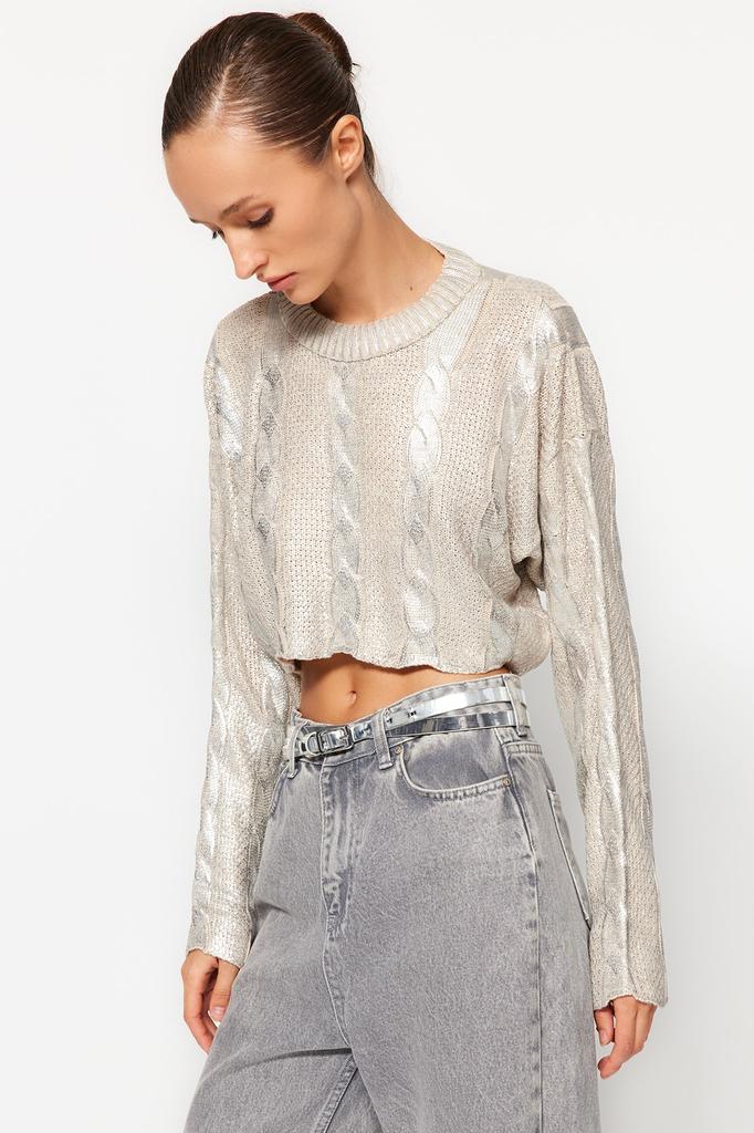 Women's Fashion New Sweater Stone Super Crop Hair Braided Foil Printed Knitwear Sweater